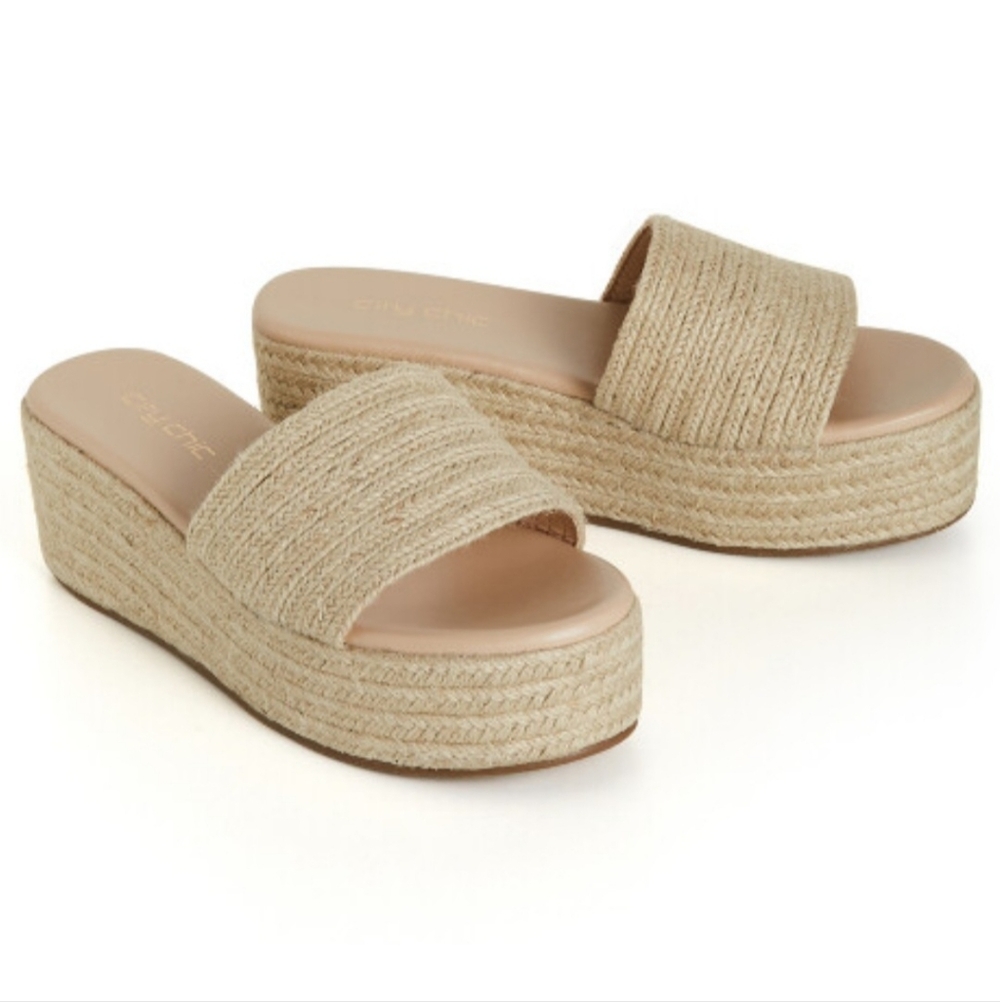 City Chic WIDE FIT Island Platform - straw size 8.5